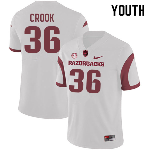 Youth #36 Jordan Crook Arkansas Razorbacks College Football Jerseys Sale-White
